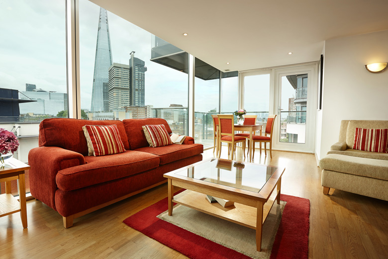 A stylish lounge area with amazing views over London at Empire Square
