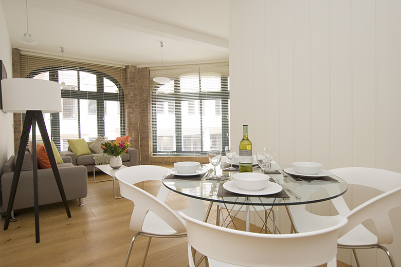 A contemporary, exciting dining area at Arne Street Apartments