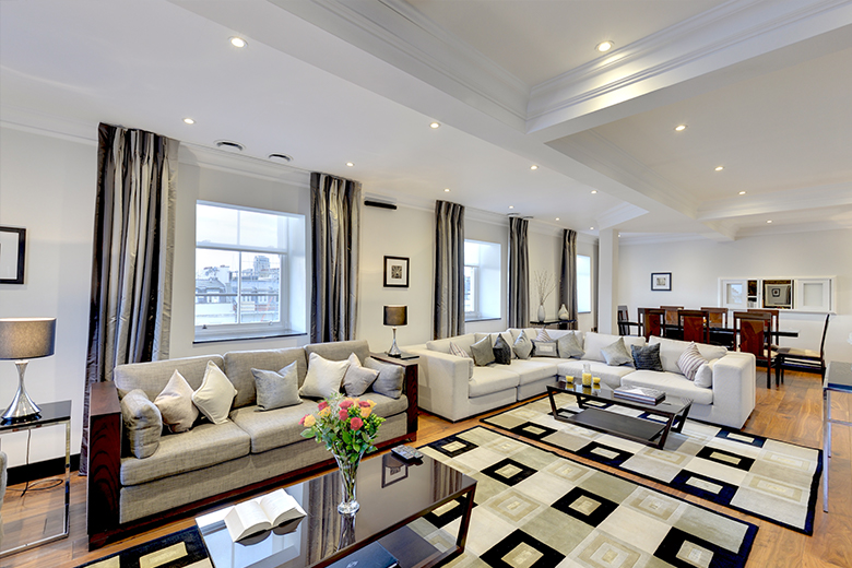 One of the spacious and comfortable lounges at 130 Queen's Gate