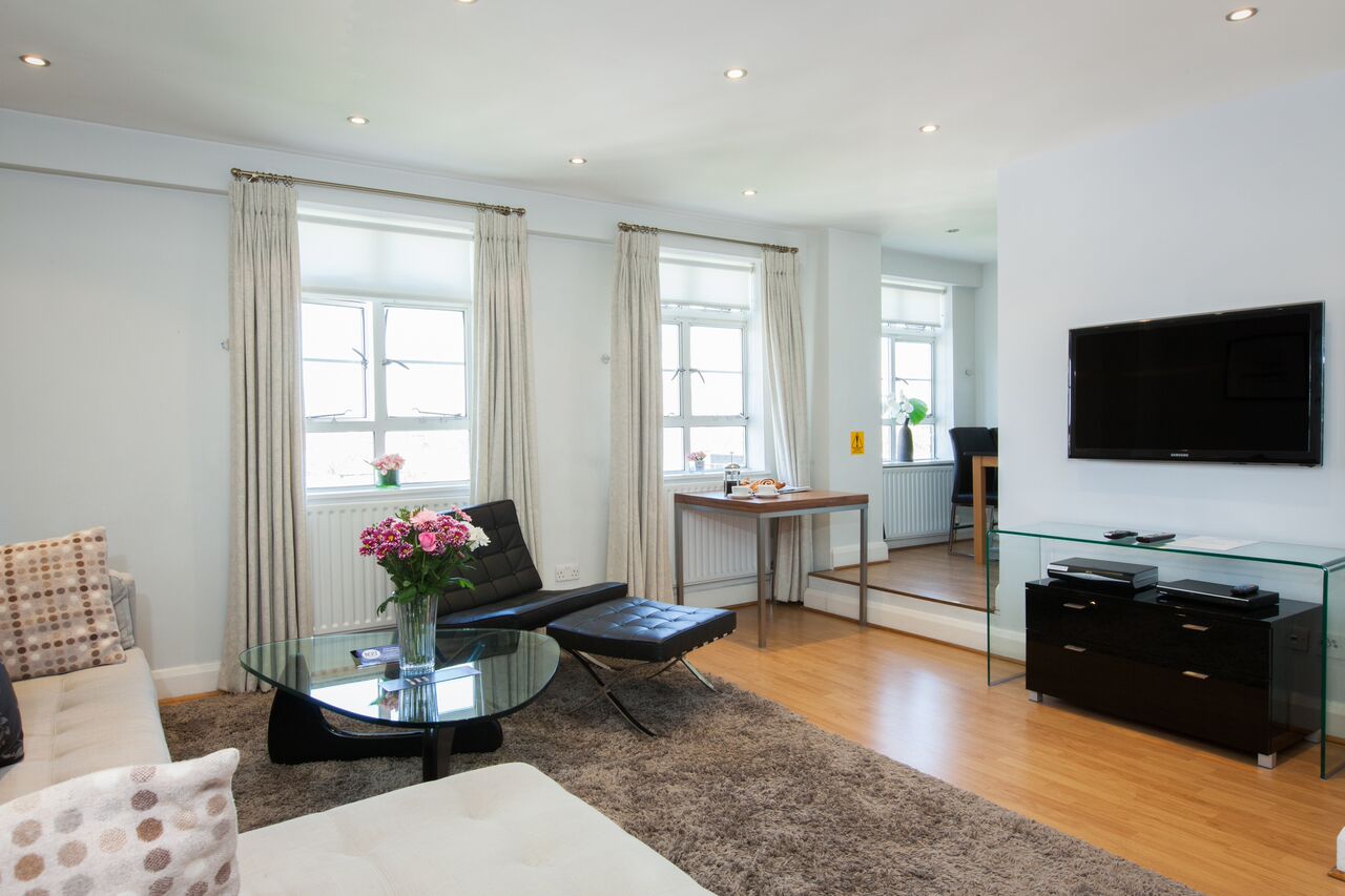 A spacious living area in a two bedroom apartment