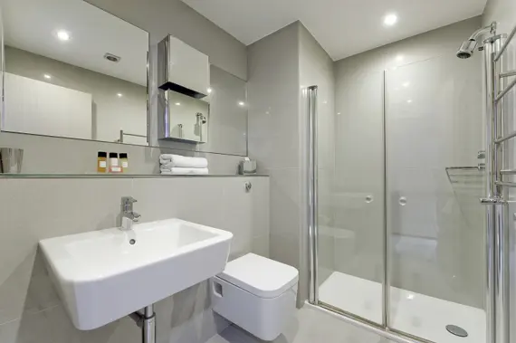 A sleek, spacious shower room