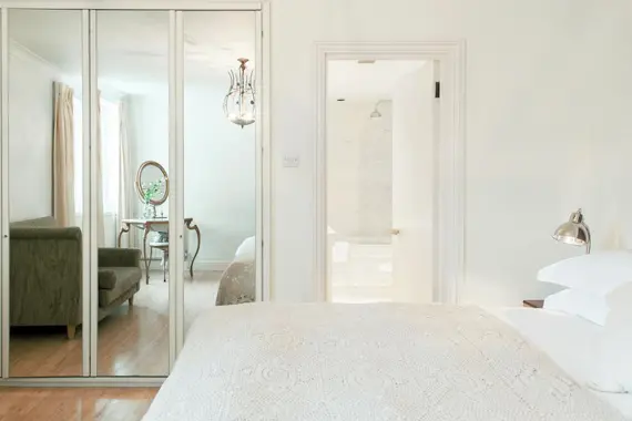 A chic master bedroom in a two bedroom apartment