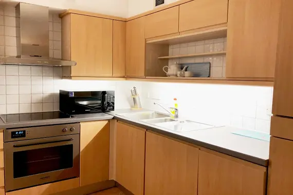 A fully equipped kitchen with modern appliances