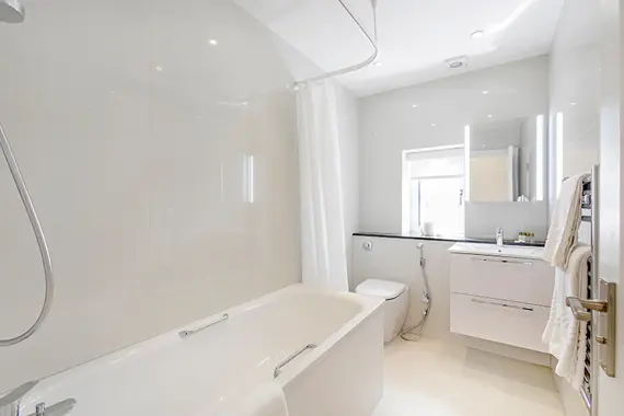 The plush bathroom in the three ebdroom penthouse