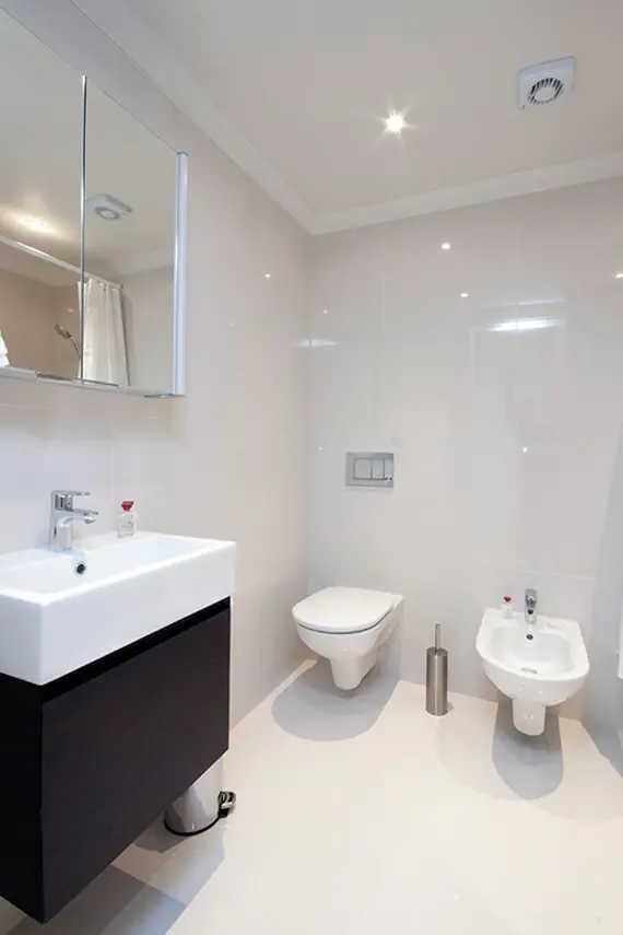 A clean bathroom in a one bedroom superior