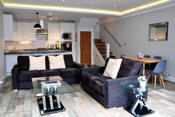 Bright living area facing the garden