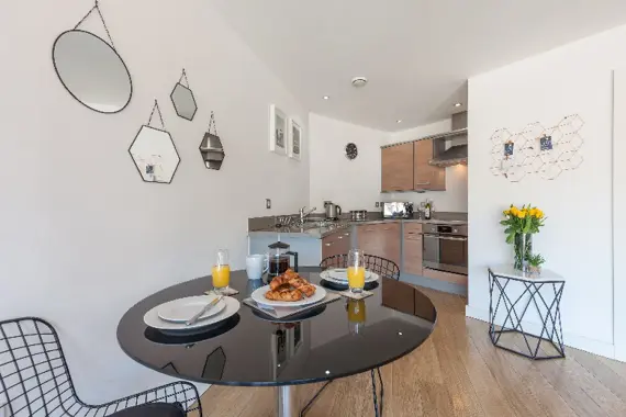 A lovely dining and kitchen area
