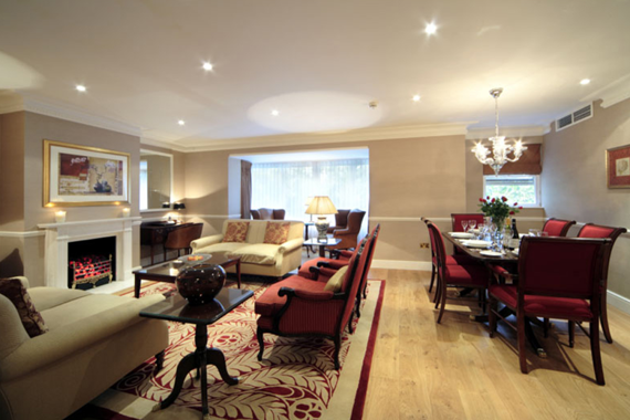 The spacious living room in a Three Bedroom Apartment