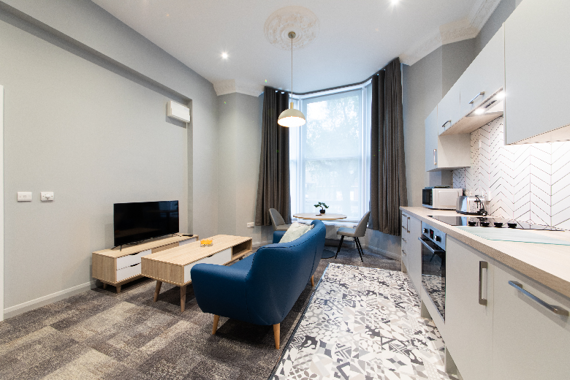 A bright and comfortable living space at The Spires Cardiff
