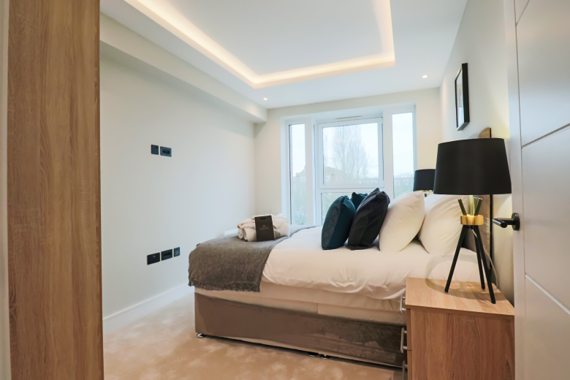 A typical trendy and modern bedroom