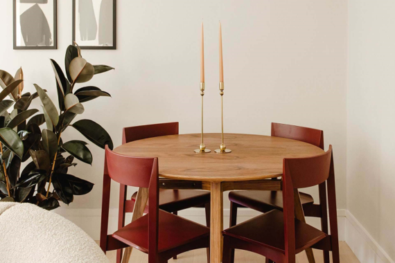 Cozy and warm living room and dining room table