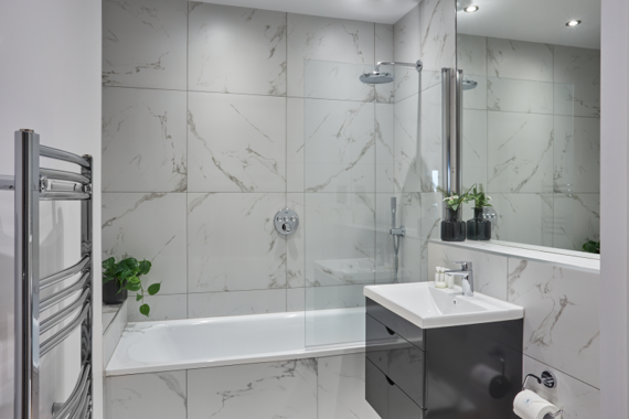 Relax in this serene bathroom