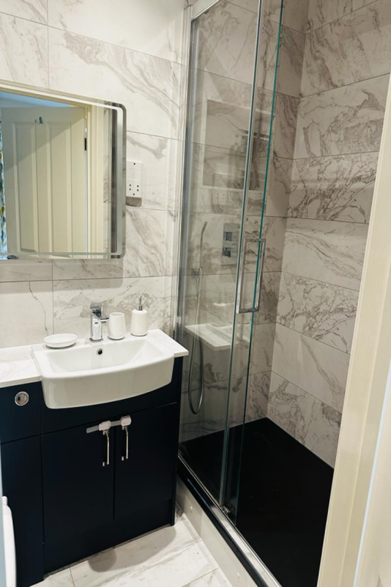 Relax in this serene bathroom