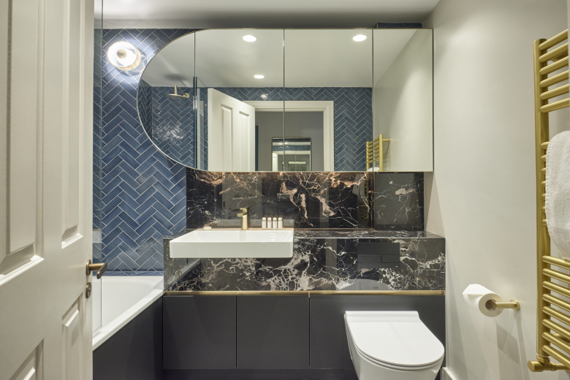 Spacious bathroom with a luxurious bathtub or shower for a spa-like experience