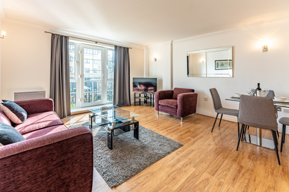 A spacious living room with a beautiful view