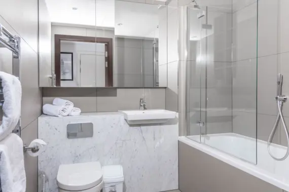 Pristine and hygienic bathroom, offering a private oasis for relaxation and rejuvenation