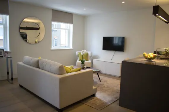 The living and dining area offers a comfortable and bright space