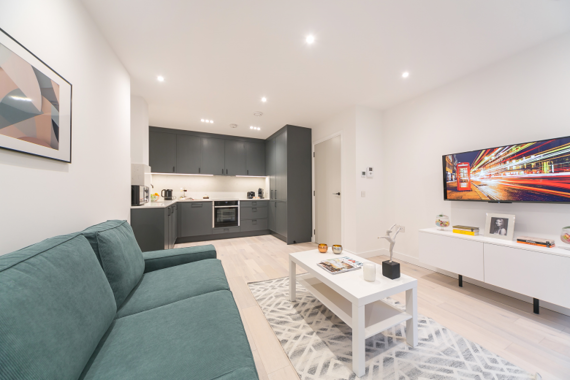 A beautifully furnished open plan living and kitchen area