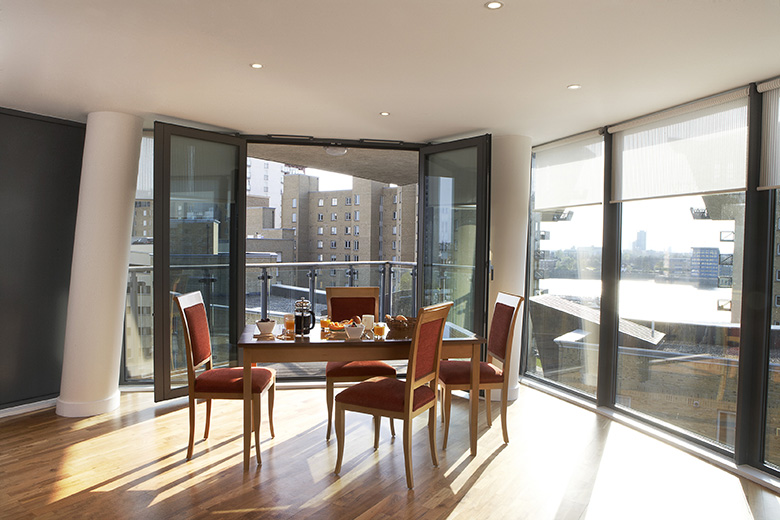 One of the bright and relaxing dining areas at Canary South Apartments