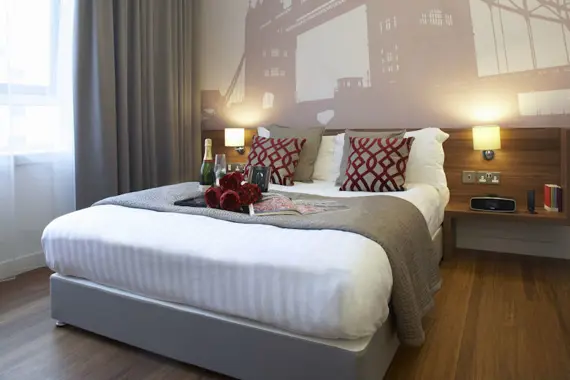 A comfortable looking bed!