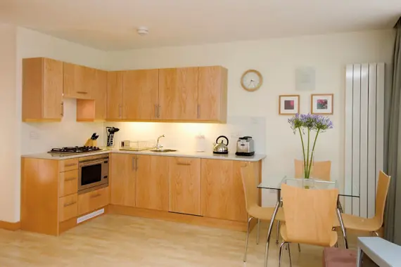 A light, modern, open-plan kitchen and dining area