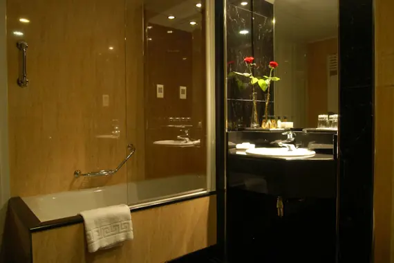 A sleek, shiny bathroom