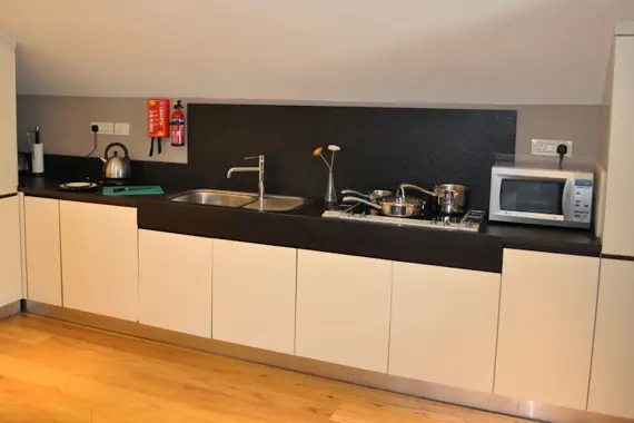 A modern kitchen in the loft apartment