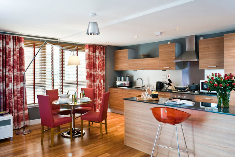 A chic open-plan kitchen and dining area