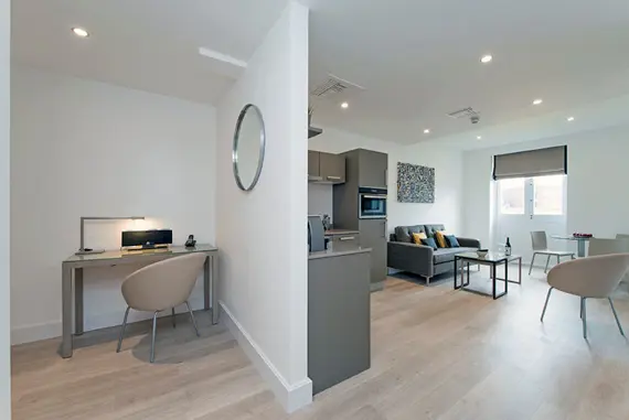 The one bedroom suite has a modern work desk