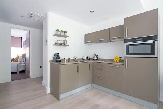 The well equipped, modern kitchen in a premier one bedroom apartment