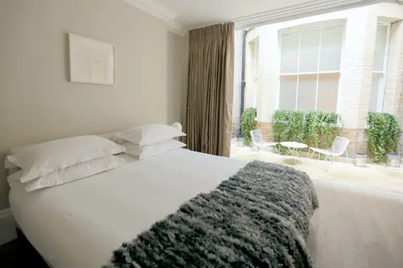 A sleek apartment with a terrace