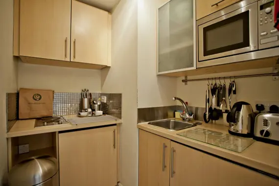 A modern kitchen at Chiltern Street fully equipped with up to date appliances
