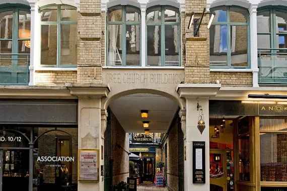 The beautiful front entrance at Creechurch Apartments