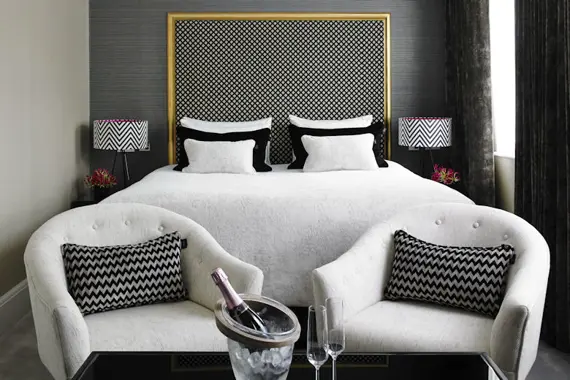 A marvellous, monochrome penthouse bedroom