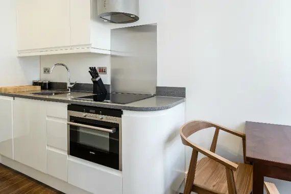 A cute kitchen in a studio apartment