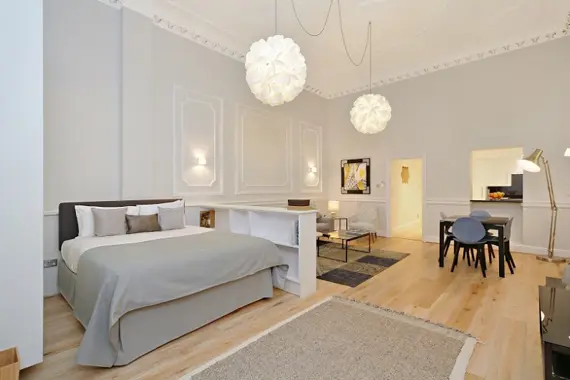 The space isn't compromised in a deluxe studio apartment