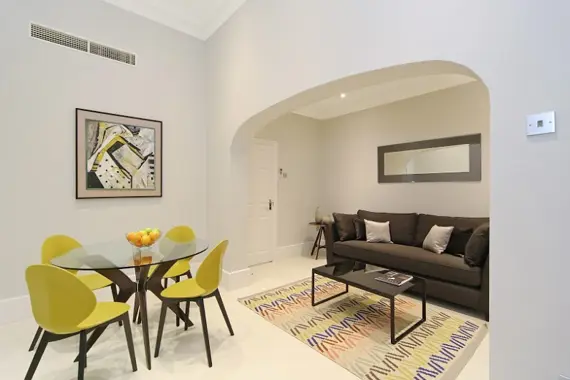 A gorgeous living area in a standard one bedroom apartment