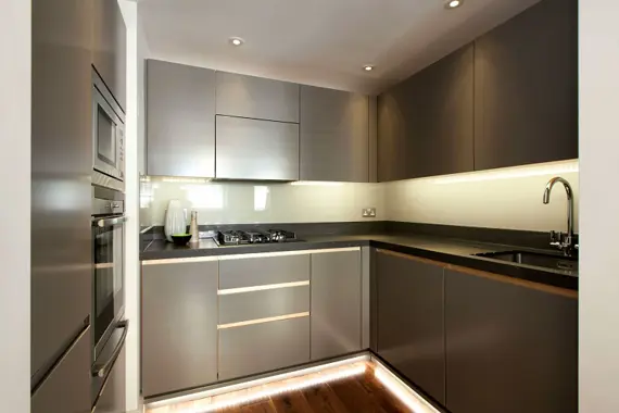The sleek, modern kitchen in the Mews House