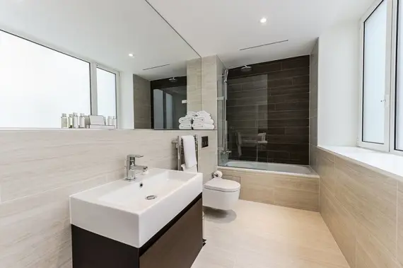 A stunning, sleek bathroom in the penthouse