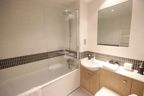 A spacious, modern bathroom