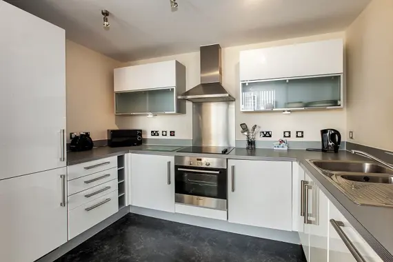 A modern and well equipped kitchen at Merrivale Apartments