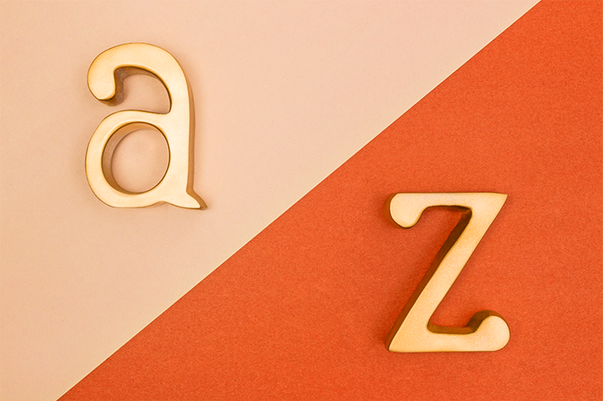 the letter A and the letter Z on a two colour background of different oranges